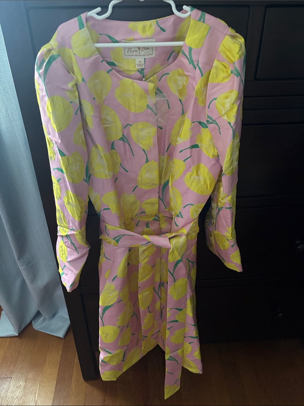 Fleur du Mal Pink Floral Long Sleeve Tie-Waist Dress